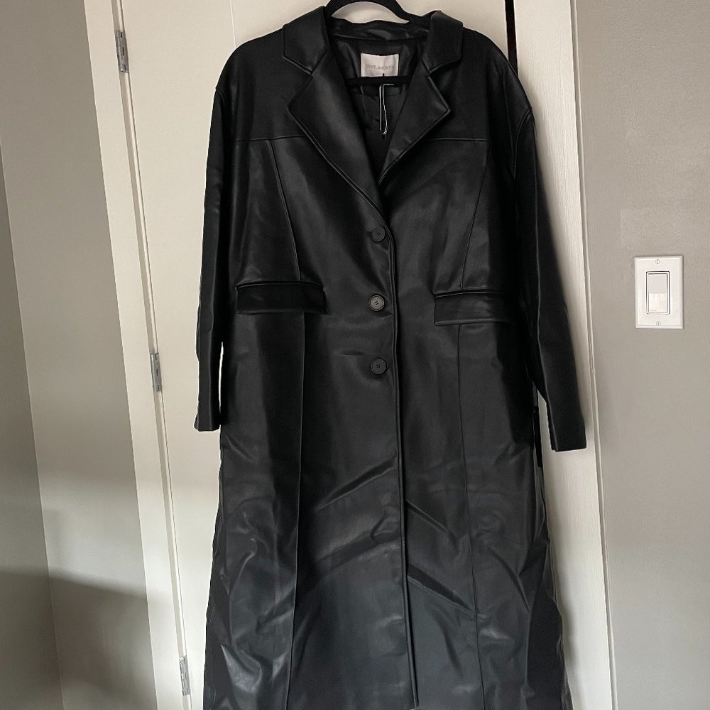 NWT | Dept. Anonym Faux Leather Coat with Pinched Pleats - Picture 9 of 9